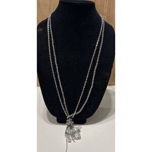 silver-tone multi-strand chain necklace Ball beaded strand Necklace Tassel Knot
